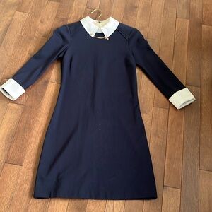 Elegant TED BAKER LONDON Navy Blue Dress with White Accents